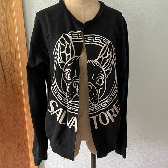 5 Preview Tops - 5 PREVIEW sz M Open Front Sweatshirt Black French Bulldog Salvatore Long sleeve